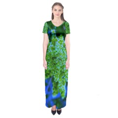 Lime Green Sumac Bloom Short Sleeve Maxi Dress by okhismakingart