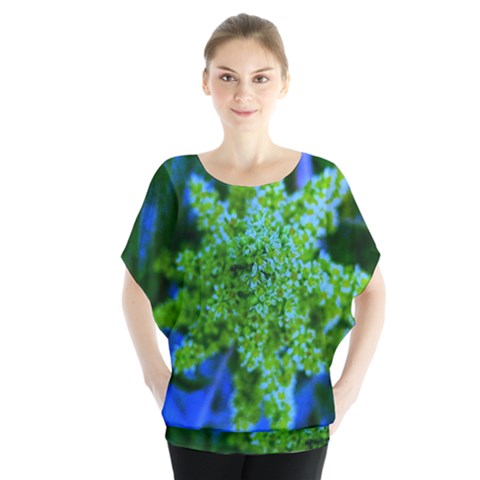 Lime Green Sumac Bloom Batwing Chiffon Blouse by okhismakingart