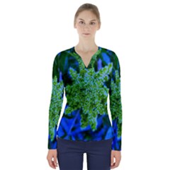 Lime Green Sumac Bloom V-neck Long Sleeve Top by okhismakingart