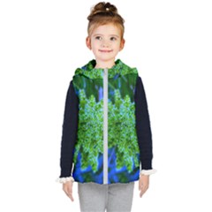 Lime Green Sumac Bloom Kids  Hooded Puffer Vest by okhismakingart