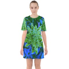 Lime Green Sumac Bloom Sixties Short Sleeve Mini Dress by okhismakingart