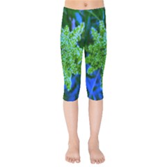 Lime Green Sumac Bloom Kids  Capri Leggings  by okhismakingart