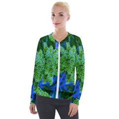 Lime Green Sumac Bloom Velour Zip Up Jacket