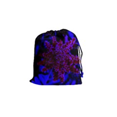 Maroon And Blue Sumac Bloom Drawstring Pouch (small) by okhismakingart