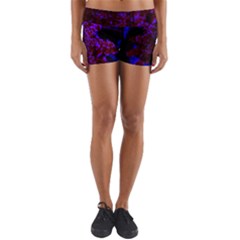 Maroon And Blue Sumac Bloom Yoga Shorts by okhismakingart