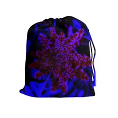 Maroon And Blue Sumac Bloom Drawstring Pouch (xl) by okhismakingart