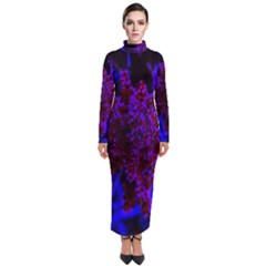 Maroon And Blue Sumac Bloom Turtleneck Maxi Dress by okhismakingart