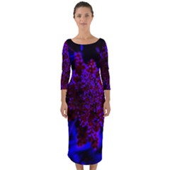 Maroon And Blue Sumac Bloom Quarter Sleeve Midi Bodycon Dress by okhismakingart