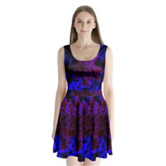 Maroon And Blue Sumac Bloom Split Back Mini Dress  by okhismakingart