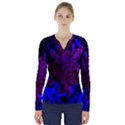 Maroon and Blue Sumac Bloom V-Neck Long Sleeve Top View1