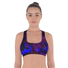 Maroon And Blue Sumac Bloom Cross Back Sports Bra by okhismakingart