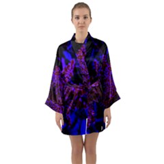 Maroon And Blue Sumac Bloom Long Sleeve Kimono Robe by okhismakingart