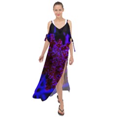 Maroon And Blue Sumac Bloom Maxi Chiffon Cover Up Dress by okhismakingart