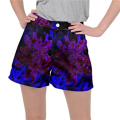 Maroon And Blue Sumac Bloom Stretch Ripstop Shorts by okhismakingart