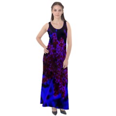 Maroon And Blue Sumac Bloom Sleeveless Velour Maxi Dress by okhismakingart