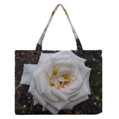 White Angular Rose Zipper Medium Tote Bag by okhismakingart