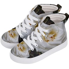 White Angular Rose Kids  Hi-top Skate Sneakers by okhismakingart