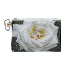 White Angular Rose Canvas Cosmetic Bag (medium) by okhismakingart