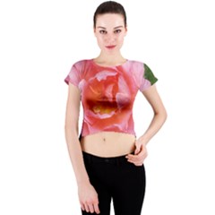 Pink Rose Crew Neck Crop Top by okhismakingart