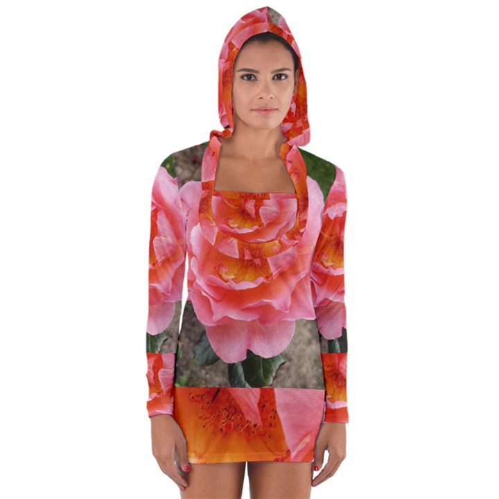 Pink Rose Long Sleeve Hooded T-shirt