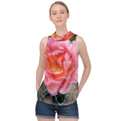 Pink Rose High Neck Satin Top by okhismakingart