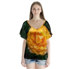 Yellow Rose V-neck Flutter Sleeve Top by okhismakingart