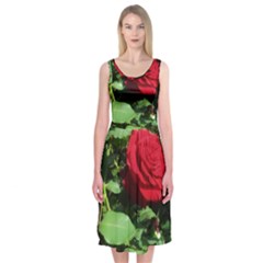 Deep Red Rose Midi Sleeveless Dress by okhismakingart