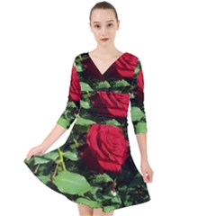 Deep Red Rose Quarter Sleeve Front Wrap Dress by okhismakingart