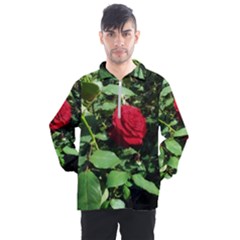 Deep Red Rose Men s Half Zip Pullover by okhismakingart