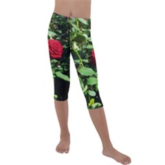 Deep Red Rose Kids  Lightweight Velour Capri Leggings  by okhismakingart