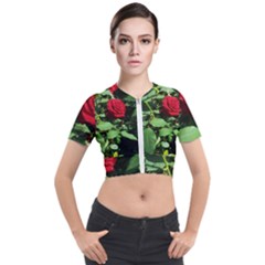 Deep Red Rose Short Sleeve Cropped Jacket by okhismakingart