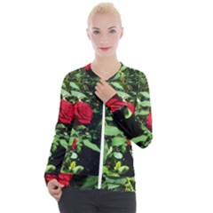 Deep Red Rose Casual Zip Up Jacket by okhismakingart