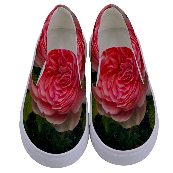 Complex Pink Rose Kids  Canvas Slip Ons