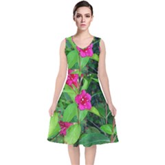 Purple Park Flowers V-neck Midi Sleeveless Dress  by okhismakingart