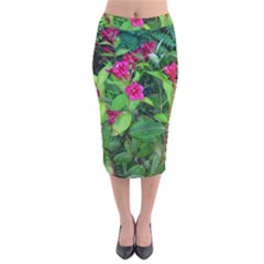 Purple Park Flowers Velvet Midi Pencil Skirt by okhismakingart