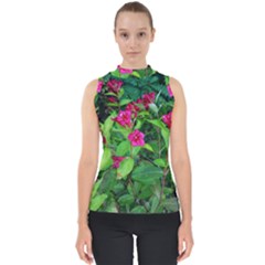 Purple Park Flowers Mock Neck Shell Top by okhismakingart