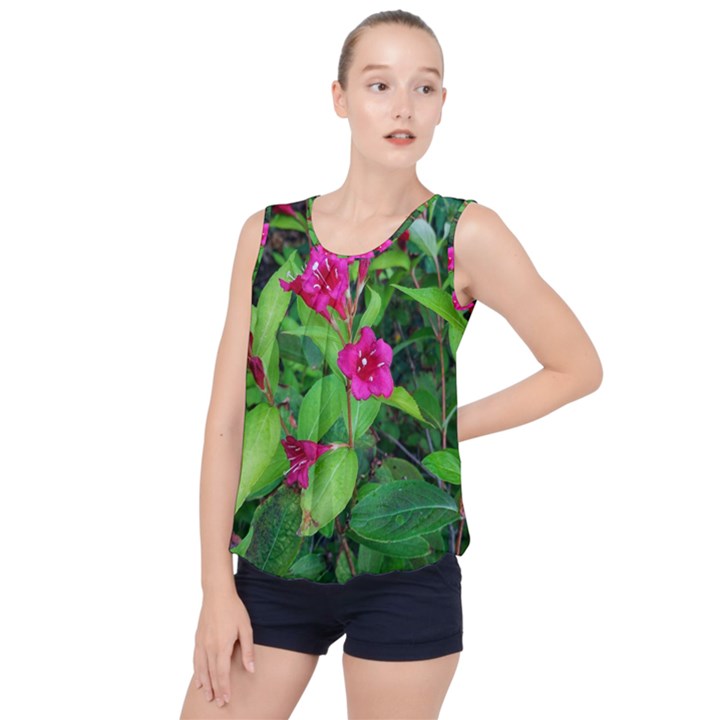 Purple Park Flowers Bubble Hem Chiffon Tank Top