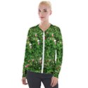 Red and White Park Flowers Velour Zip Up Jacket View1