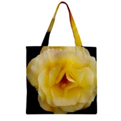 Pale Yellow Rose Zipper Grocery Tote Bag by okhismakingart