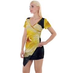 Pale Yellow Rose Short Sleeve Asymmetric Mini Dress by okhismakingart