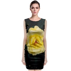 Pale Yellow Rose Sleeveless Velvet Midi Dress by okhismakingart