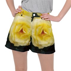 Pale Yellow Rose Stretch Ripstop Shorts by okhismakingart