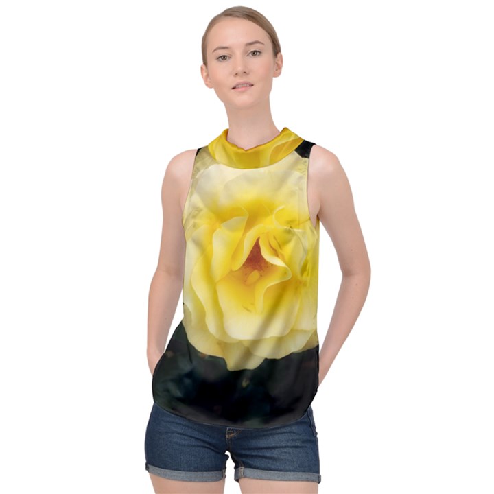 Pale Yellow Rose High Neck Satin Top