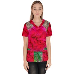 Folded Red Rose Women s V-neck Scrub Top by okhismakingart