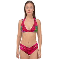 Folded Red Rose Double Strap Halter Bikini Set