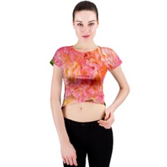 Folded Pink And Orange Rose Crew Neck Crop Top by okhismakingart