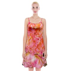 Folded Pink And Orange Rose Spaghetti Strap Velvet Dress by okhismakingart