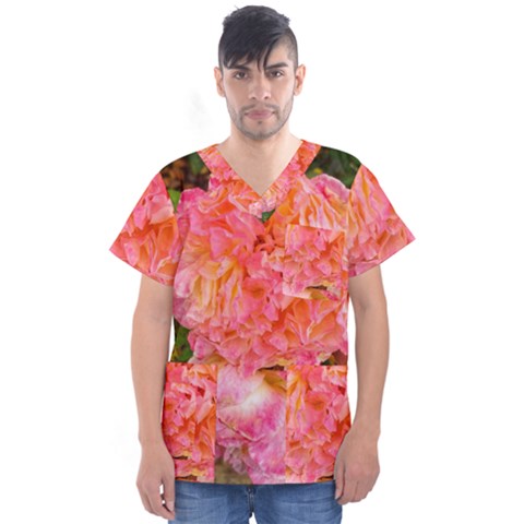 Folded Pink And Orange Rose Men s V-neck Scrub Top by okhismakingart