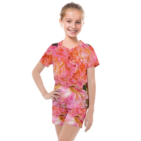 Folded Pink And Orange Rose Kids  Mesh Tee And Shorts Set by okhismakingart