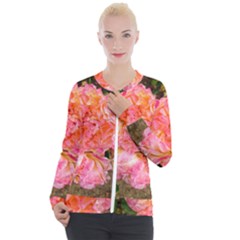 Folded Pink And Orange Rose Casual Zip Up Jacket